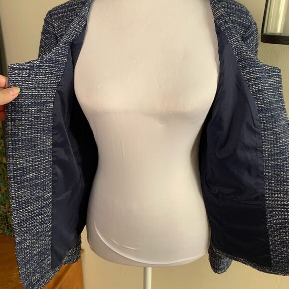 Banana Republic Sz 14 Italian Fabric Tweed Blazer Jacket Blue Work Preppy - Picture 8 of 11